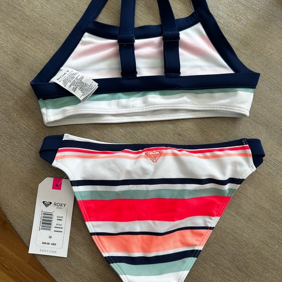 Roxy Striped Bikini Set youth 10 nwt - Picture 2 of 2